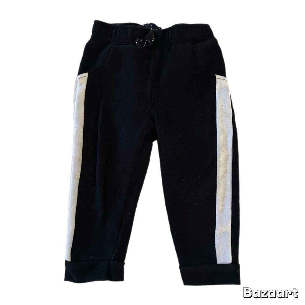 Okie Dokie Side Stripe Faux Drawstring Sweatpants Baby Boy Size 18M Black